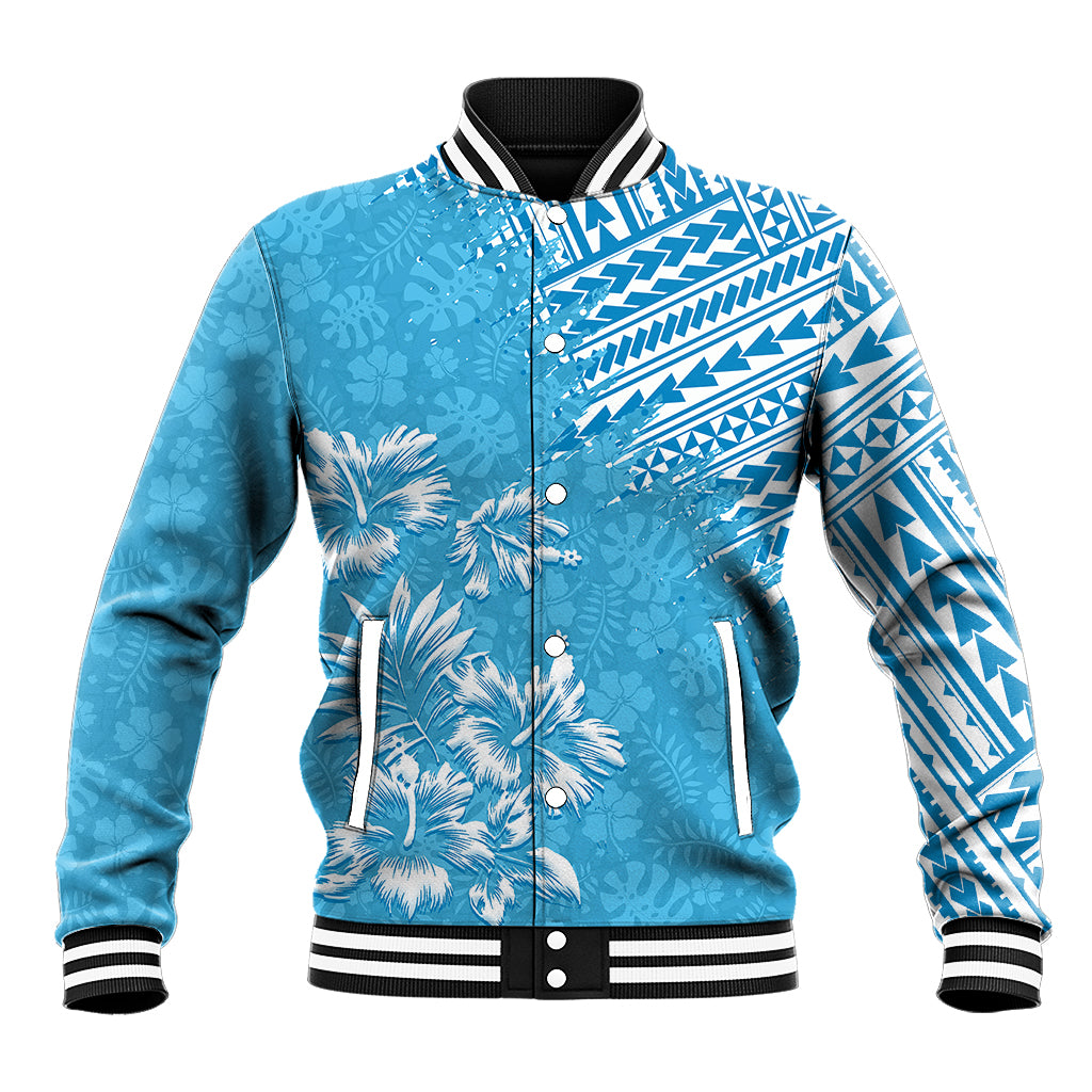 Hawaii Summer Baseball Jacket Mix Polynesian Light Blue LT6 Unisex Blue - Polynesian Pride