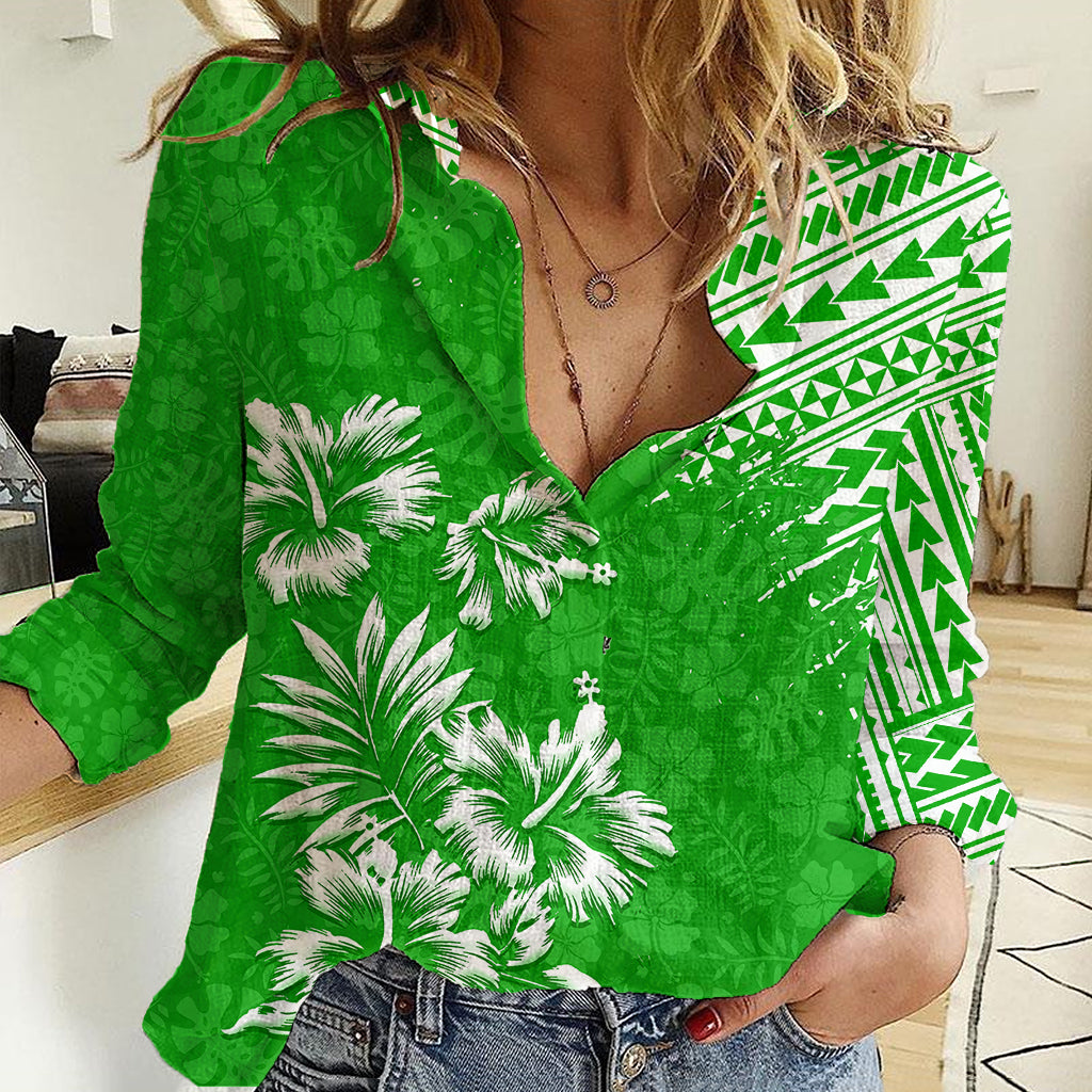 Hawaii Summer Women Casual Shirt Mix Polynesian Green LT6 Female Green - Polynesian Pride