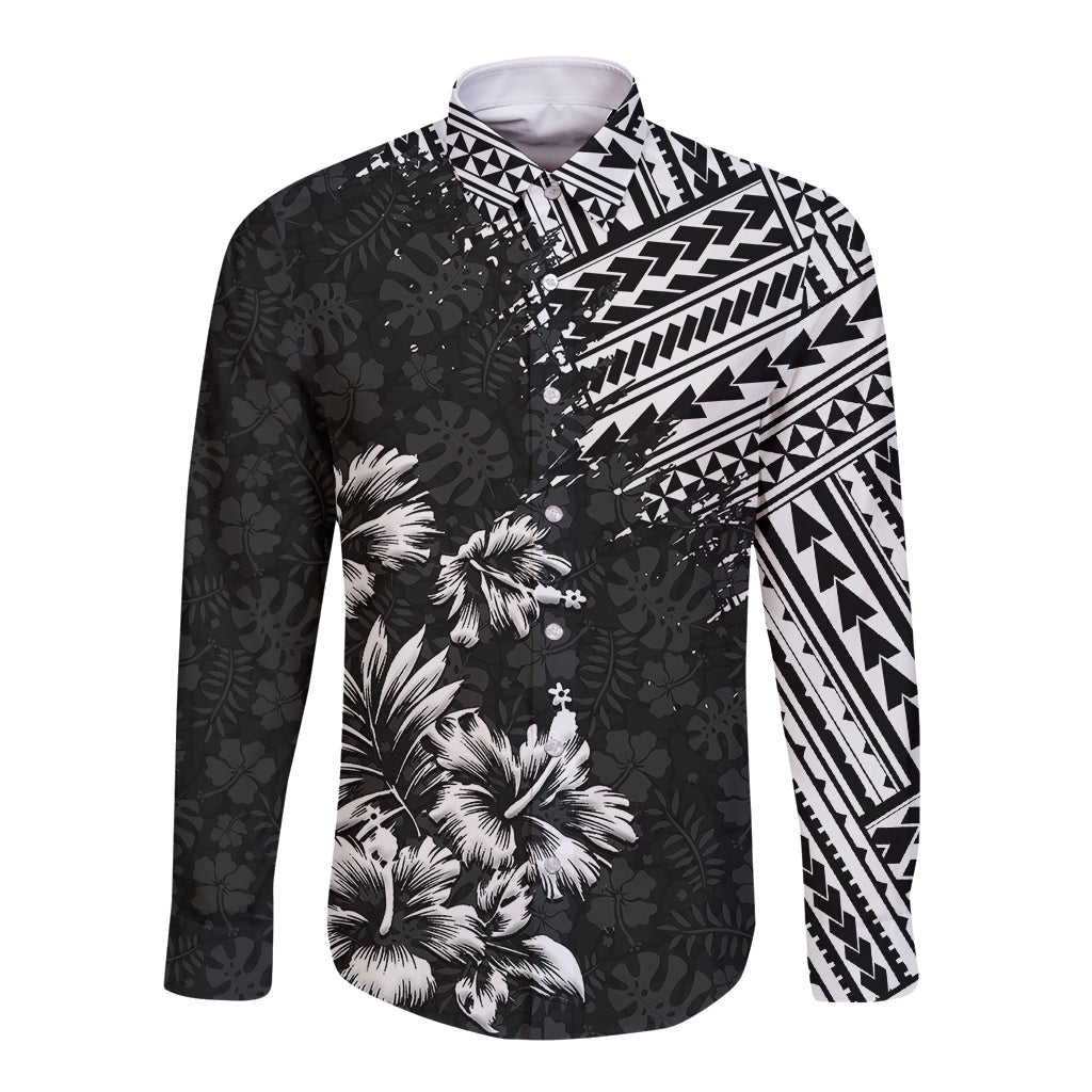 Hawaii Summer Long Sleeve Button Shirt Mix Polynesian Black LT6 Unisex Black - Polynesian Pride