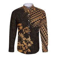 Hawaii Summer Long Sleeve Button Shirt Mix Polynesian Gold LT6 Unisex Gold - Polynesian Pride