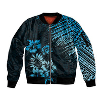 Hawaii Summer Sleeve Zip Bomber Jacket Mix Polynesian Black-Blue LT6 Unisex Blue - Polynesian Pride