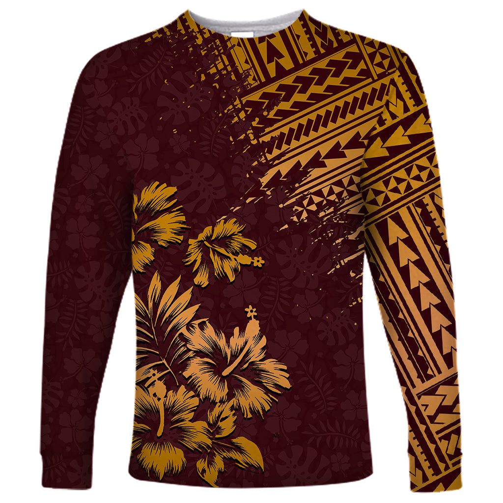 Hawaii Summer Long Sleeve Shirt Mix Polynesian Brown LT6 Unisex Brown - Polynesian Pride