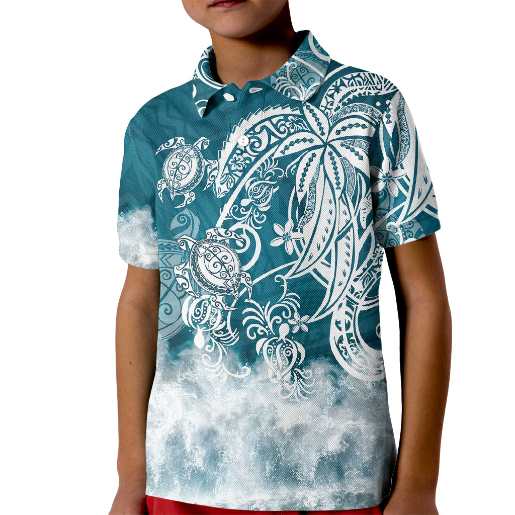 Polynesian Sea Turtle Kid Polo Shirt Tribal LT6 Kid Blue - Polynesian Pride
