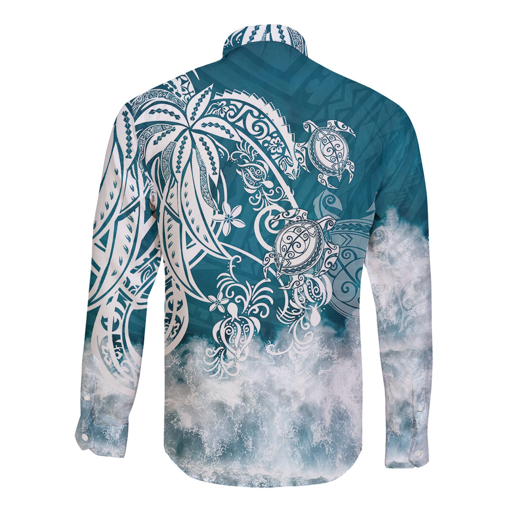 Polynesian Sea Turtle Long Sleeve Button Shirt Tribal LT6 - Polynesian Pride