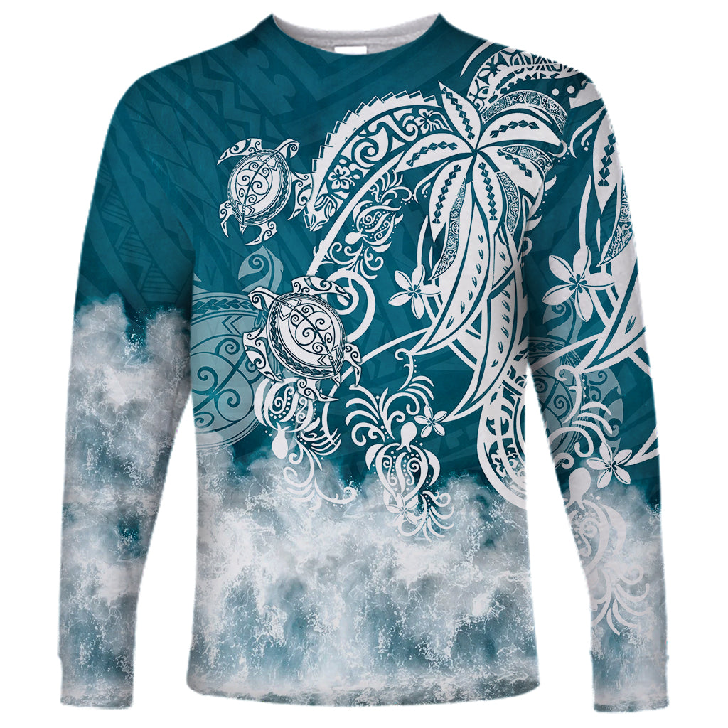 Polynesian Sea Turtle Long Sleeve Shirt Tribal LT6 Unisex Blue - Polynesian Pride