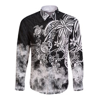 Polynesian Sea Turtle Long Sleeve Button Shirt Tribal Black LT6 Unisex Black - Polynesian Pride