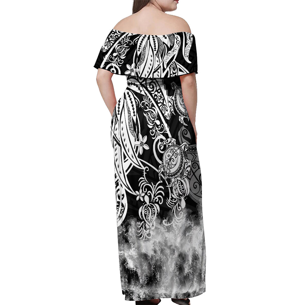 Polynesian Sea Turtle Off Shoulder Maxi Dress Tribal Black LT6 - Polynesian Pride