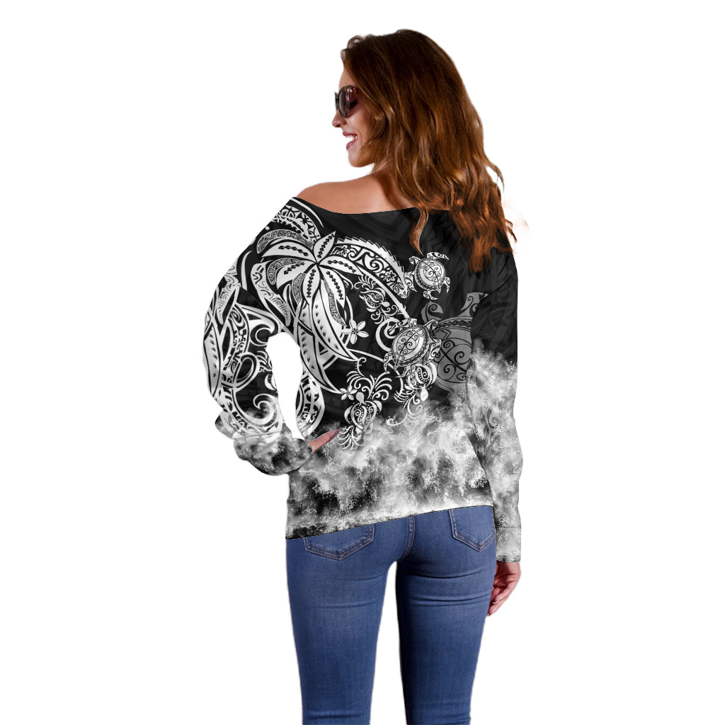 Polynesian Sea Turtle Off Shoulder Sweater Tribal Black LT6 - Polynesian Pride