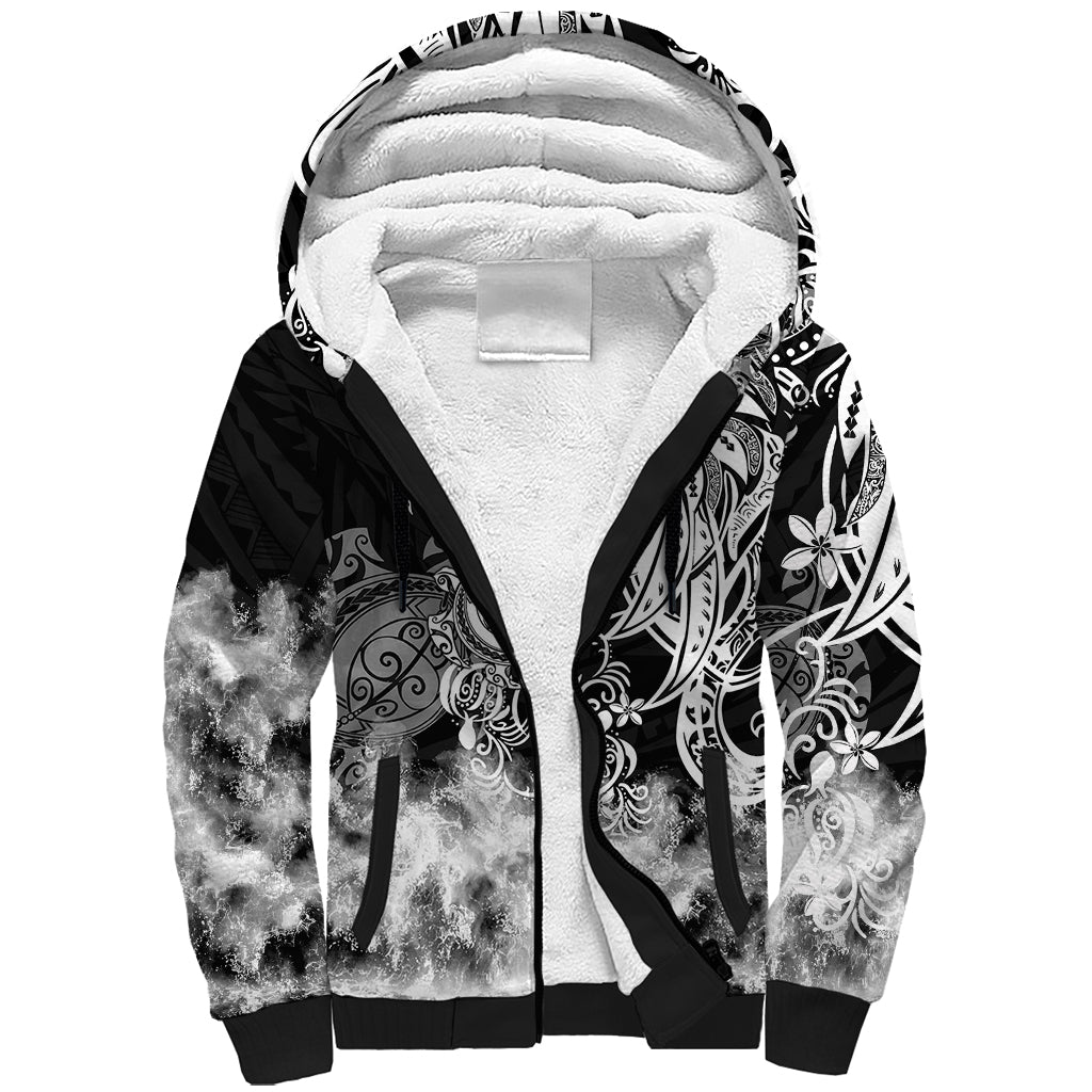 Polynesian Sea Turtle Sherpa Hoodie Tribal Black LT6 Unisex Black - Polynesian Pride