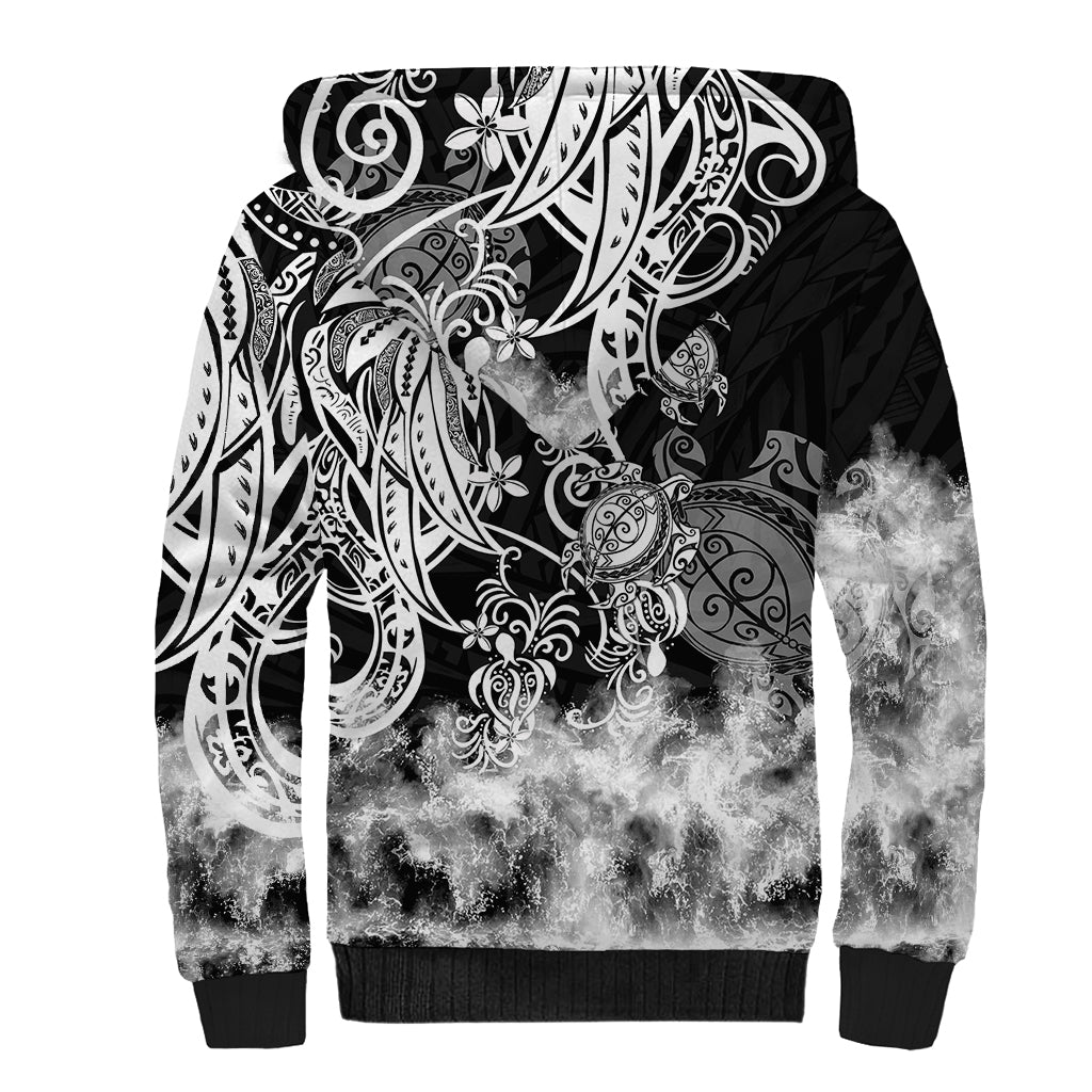 Polynesian Sea Turtle Sherpa Hoodie Tribal Black LT6 - Polynesian Pride