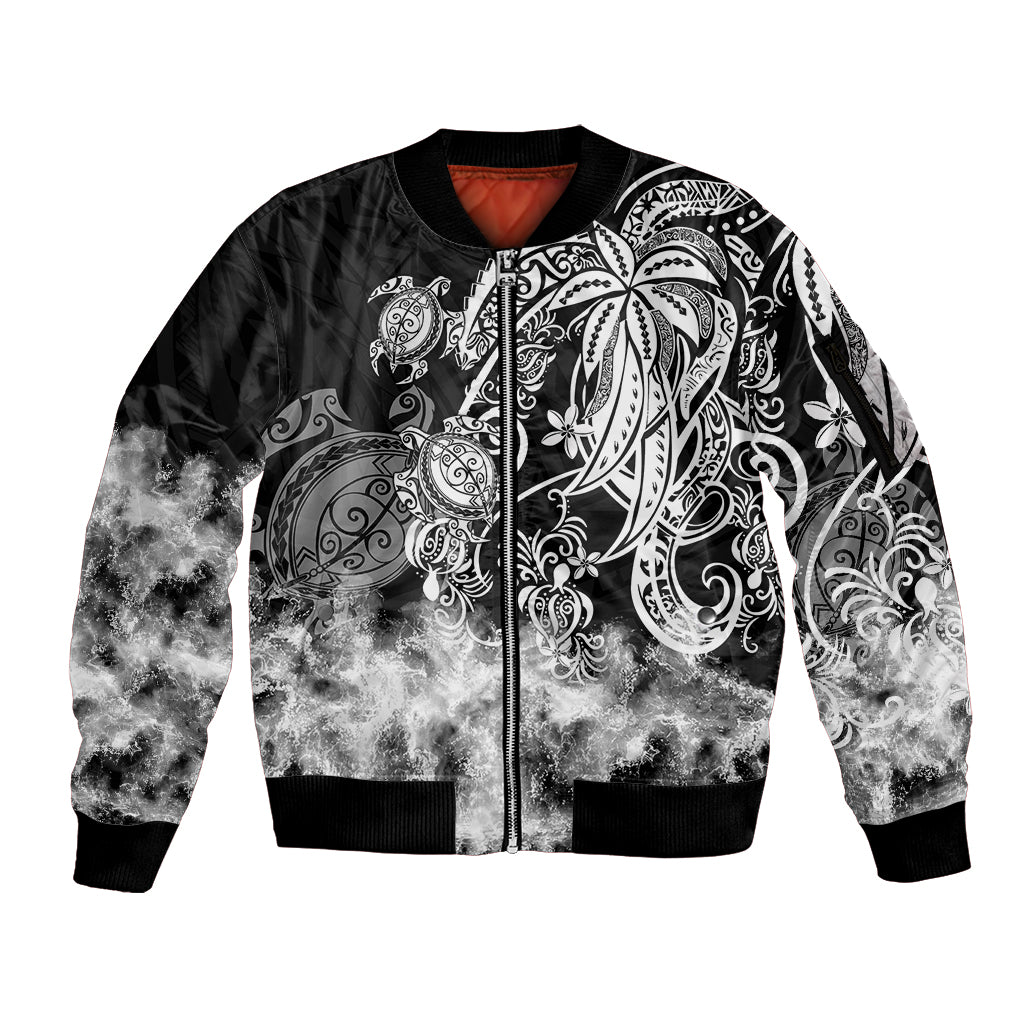 Polynesian Sea Turtle Sleeve Zip Bomber Jacket Tribal Black LT6 Unisex Black - Polynesian Pride