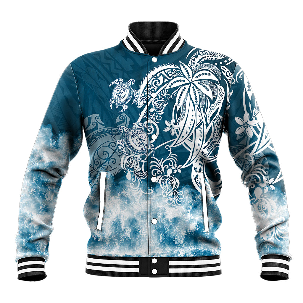 Polynesian Sea Turtle Baseball Jacket Tribal Blue LT6 Unisex Blue - Polynesian Pride