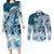 Polynesian Sea Turtle Couples Matching Long Sleeve Bodycon Dress and Long Sleeve Button Shirts Tribal Blue LT6 Blue - Polynesian Pride