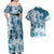 Polynesian Sea Turtle Couples Matching Off Shoulder Maxi Dress and Hawaiian Shirt Tribal Blue LT6 - Polynesian Pride