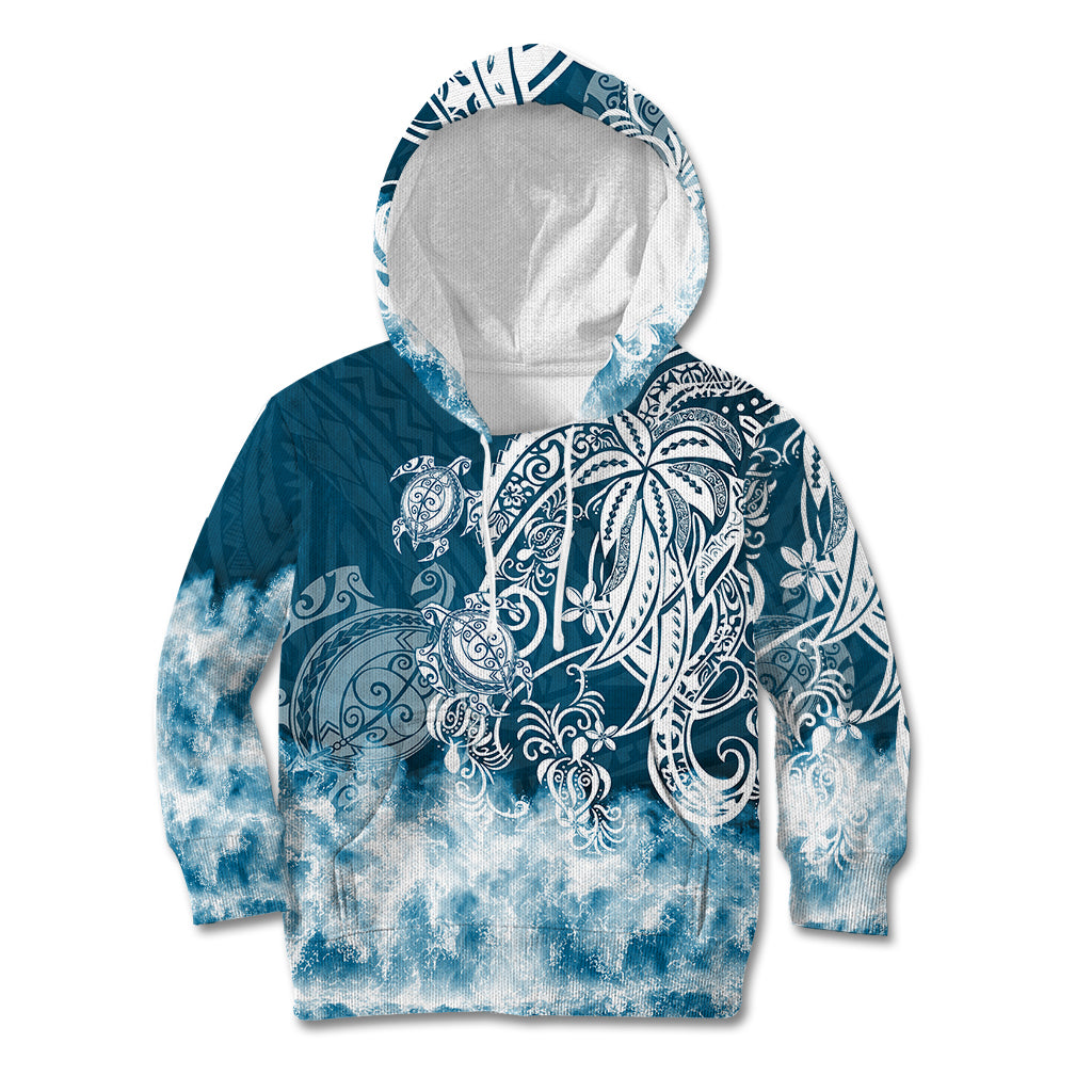 Polynesian Sea Turtle Kid Hoodie Tribal Blue LT6 Hoodie Blue - Polynesian Pride