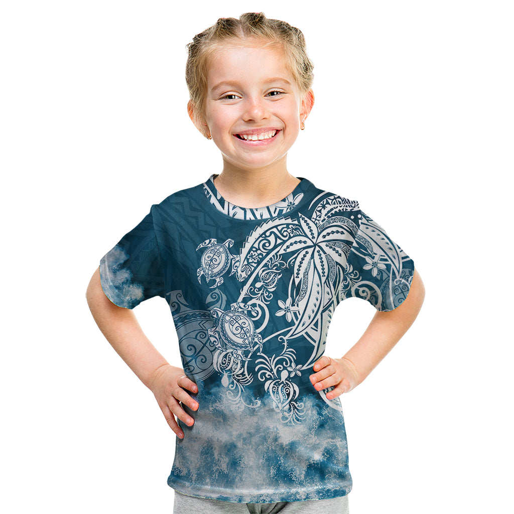 Polynesian Sea Turtle Kid T Shirt Tribal Blue LT6 Blue - Polynesian Pride