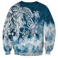 Polynesian Sea Turtle Sweatshirt Tribal Blue LT6 - Polynesian Pride