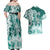 Polynesian Sea Turtle Couples Matching Off Shoulder Maxi Dress and Hawaiian Shirt Tribal Green LT6 - Polynesian Pride