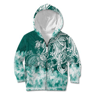 Polynesian Sea Turtle Kid Hoodie Tribal Green LT6 Zip Hoodie Green - Polynesian Pride