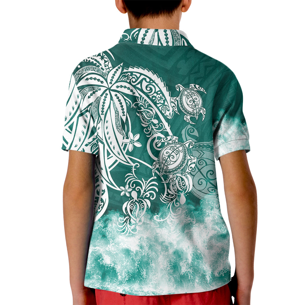 Polynesian Sea Turtle Kid Polo Shirt Tribal Green LT6 - Polynesian Pride