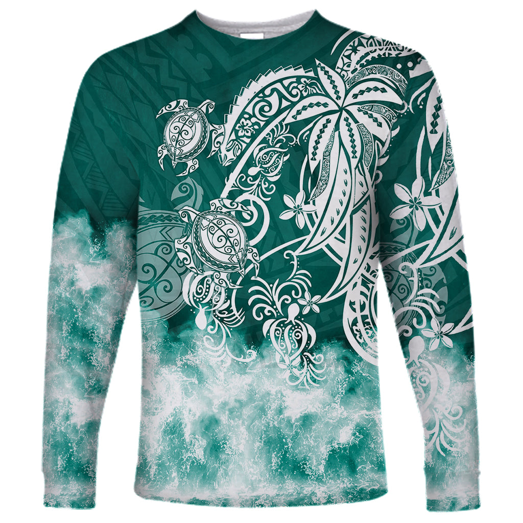 Polynesian Sea Turtle Long Sleeve Shirt Tribal Green LT6 Unisex Green - Polynesian Pride