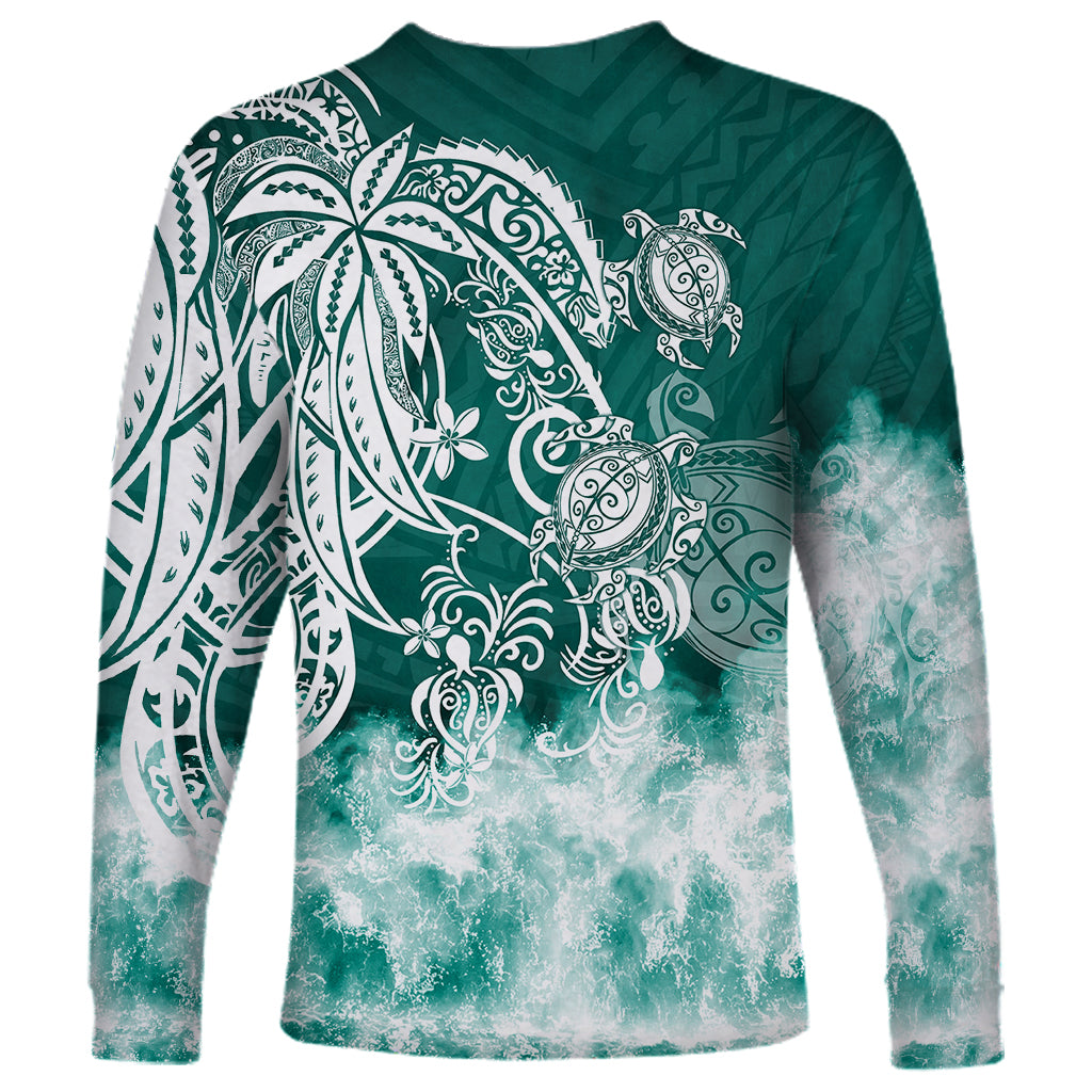 Polynesian Sea Turtle Long Sleeve Shirt Tribal Green LT6 - Polynesian Pride