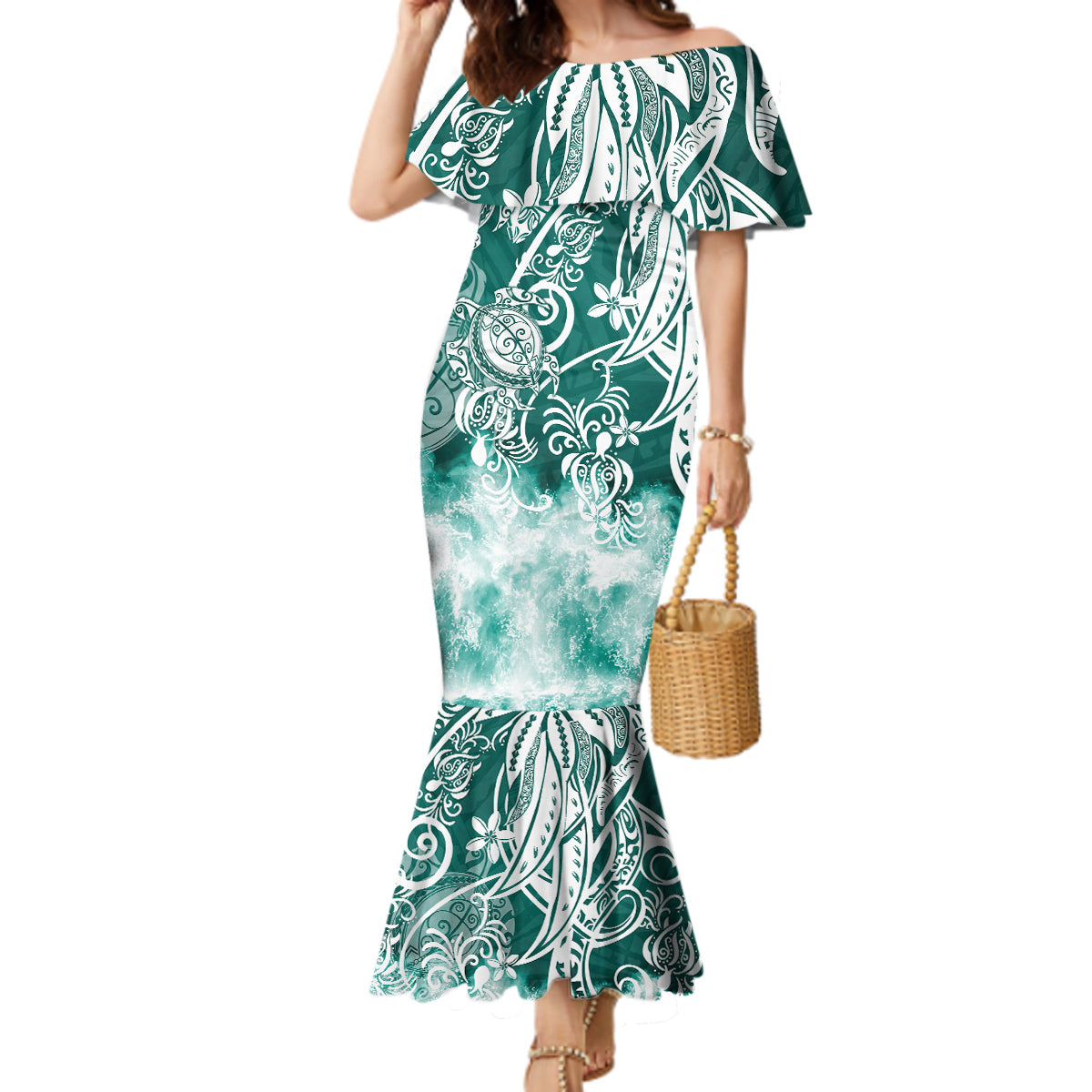 Polynesian Sea Turtle Mermaid Dress Tribal Green LT6 Women Green - Polynesian Pride