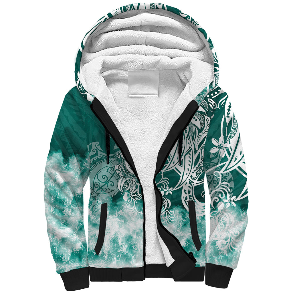 Polynesian Sea Turtle Sherpa Hoodie Tribal Green LT6 Unisex Green - Polynesian Pride
