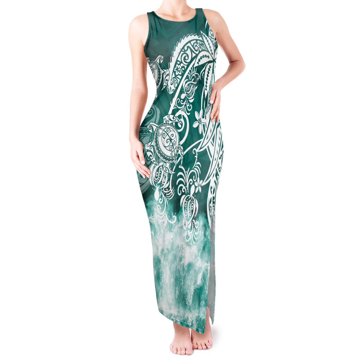 Polynesian Sea Turtle Tank Maxi Dress Tribal Green LT6 Women Green - Polynesian Pride