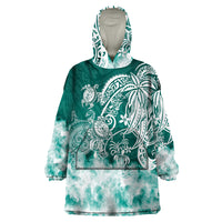 Polynesian Sea Turtle Wearable Blanket Hoodie Tribal Green LT6 One Size Green - Polynesian Pride