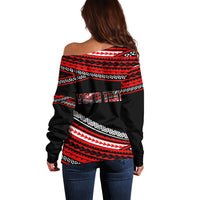 (Custom Personalised) Happy Fathers Day Polynesian Off Shoulder Sweater I Love You Dad Red LT6 - Polynesian Pride