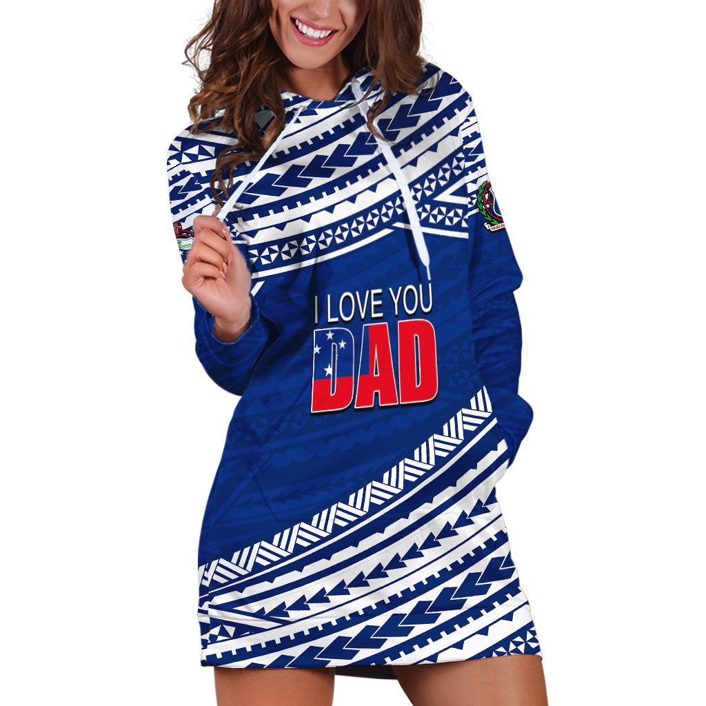 (Custom Personalised) Happy Fathers Day Samoa Hoodie Dress I Love You Dad Blue LT6 Blue - Polynesian Pride