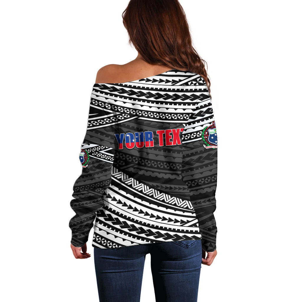 (Custom Personalised) Happy Fathers Day Samoa Off Shoulder Sweater I Love You Dad Black LT6 - Polynesian Pride