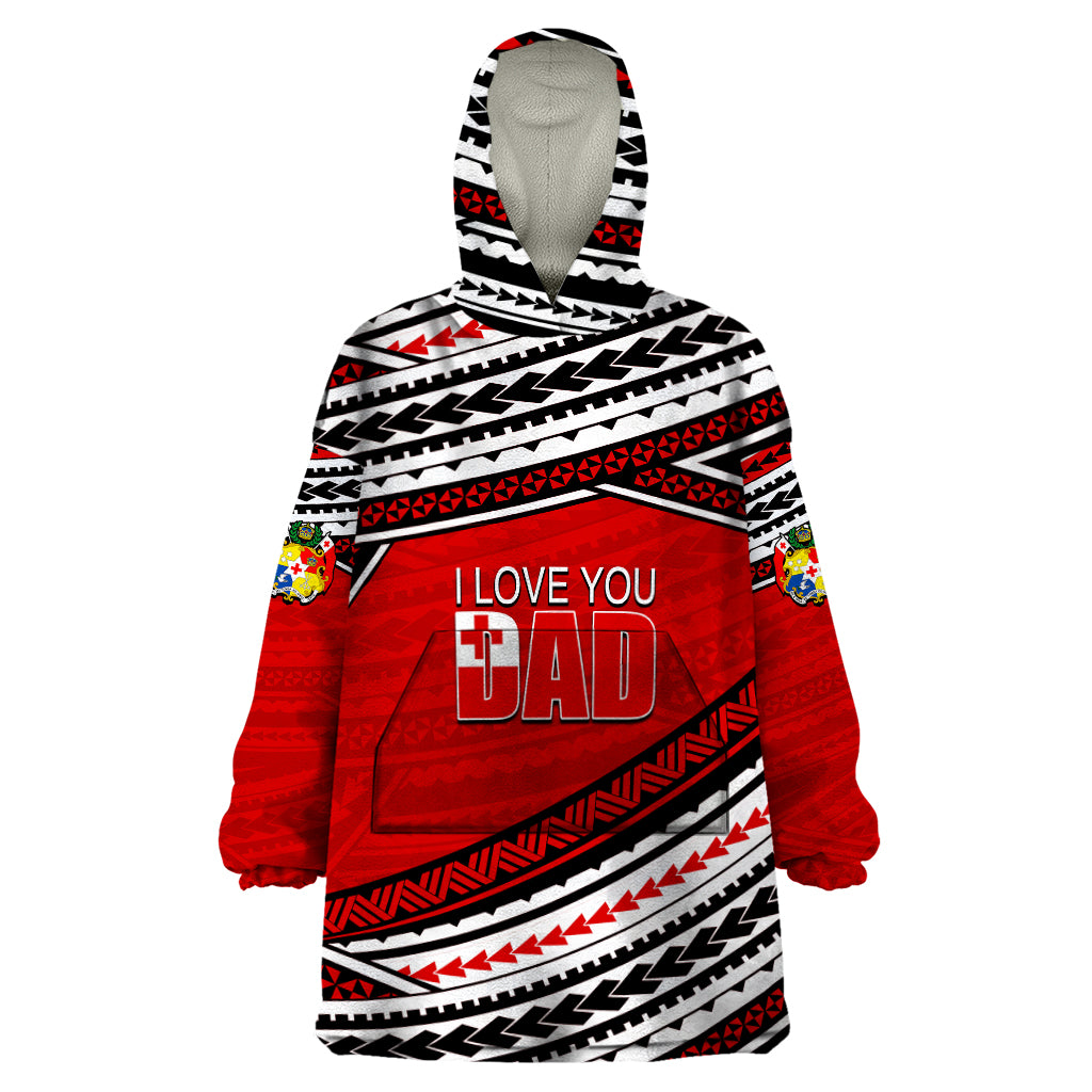 (Custom Personalised) Happy Fathers Day Tonga Wearable Blanket Hoodie I Love You Dad LT6 One Size Red - Polynesian Pride