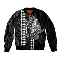 Polynesian Bomber Jacket Hawaiian Warrior and Aloha Girl With Hammerhead Shark Tattoos White LT6 Unisex White - Polynesian Pride