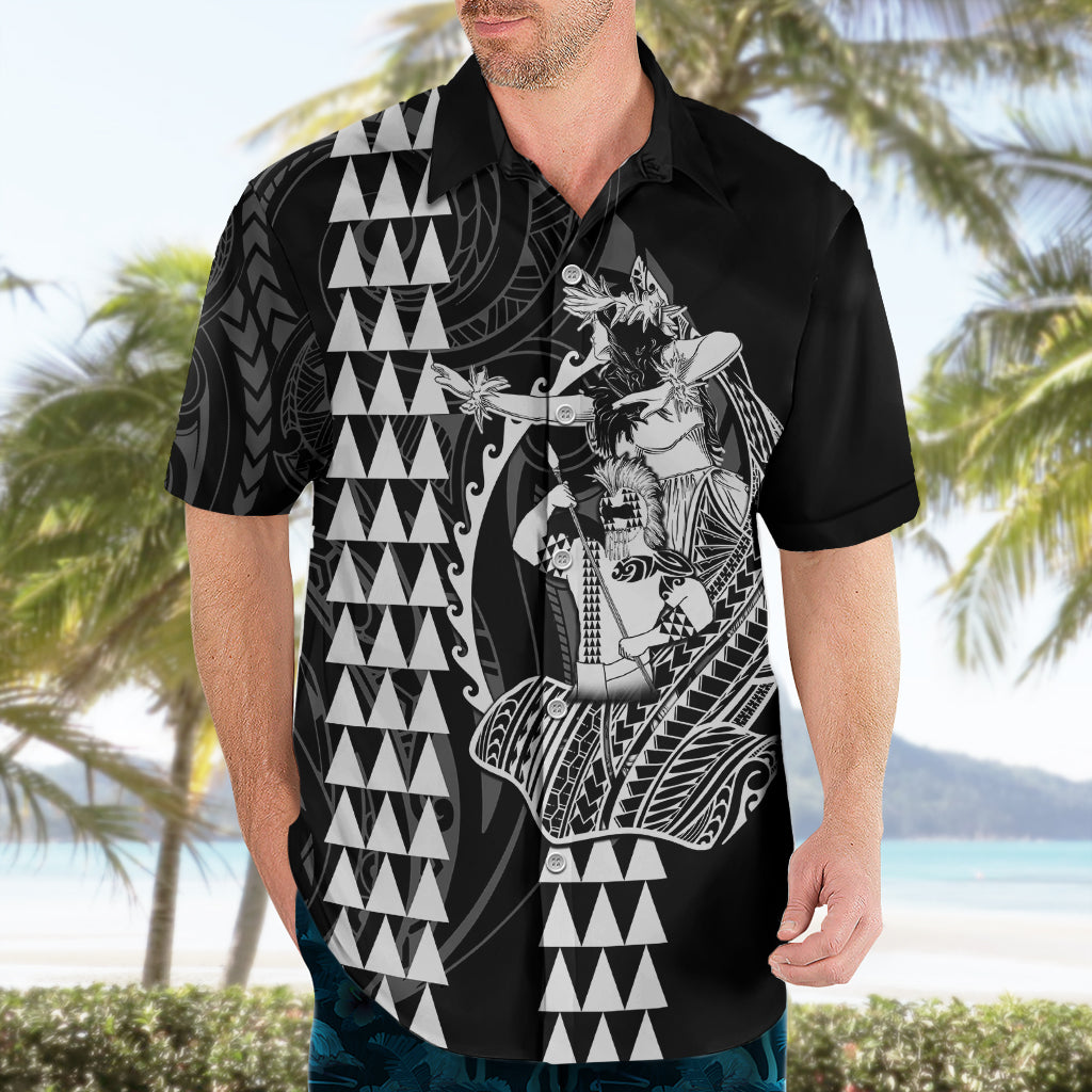 Polynesian Hawaiian Shirt Hawaiian Warrior and Aloha Girl With Hammerhead Shark Tattoos White LT6 - Polynesian Pride