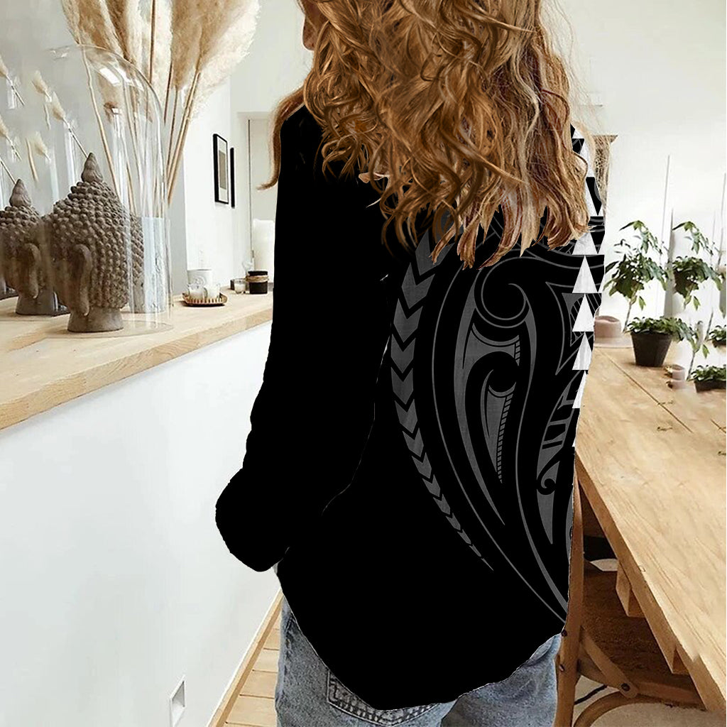 Polynesian Women Casual Shirt Hawaiian Warrior and Aloha Girl With Hammerhead Shark Tattoos White LT6 - Polynesian Pride