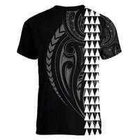 Polynesian Women V Neck T Shirt Hawaiian Warrior and Aloha Girl With Hammerhead Shark Tattoos White LT6 - Polynesian Pride