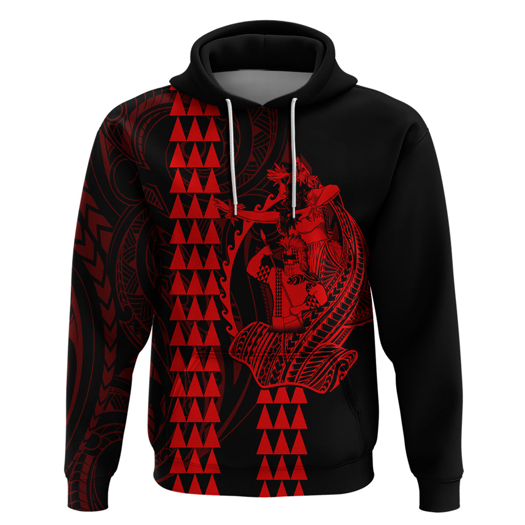 Polynesian Hoodie Hawaiian Warrior and Aloha Girl With Hammerhead Shark Tattoos Red LT6 Red - Polynesian Pride