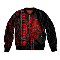 Polynesian Sleeve Zip Bomber Jacket Hawaiian Warrior and Aloha Girl With Hammerhead Shark Tattoos Red LT6 Unisex Red - Polynesian Pride