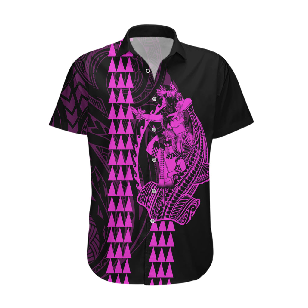 Polynesian Hawaiian Shirt Hawaiian Warrior and Aloha Girl With Hammerhead Shark Tattoos Purple LT6 Purple - Polynesian Pride