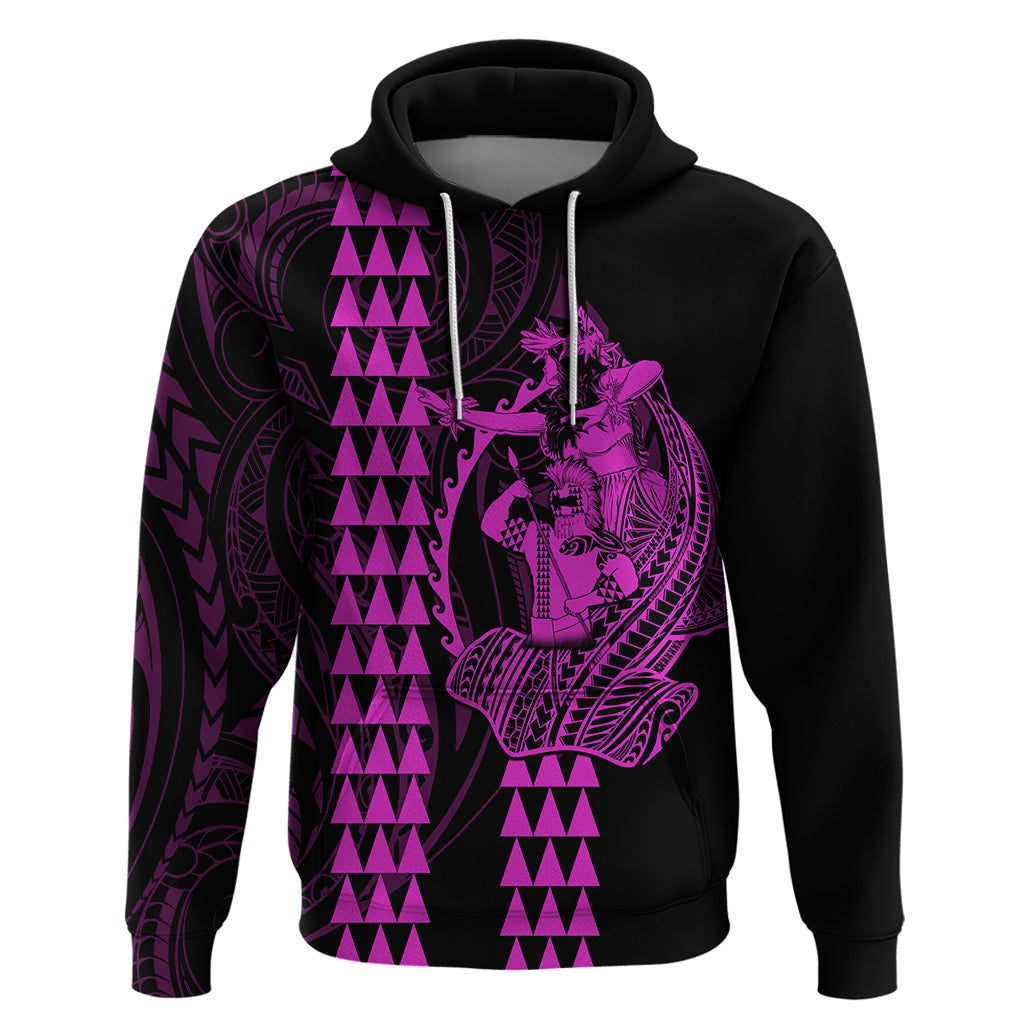 Polynesian Hoodie Hawaiian Warrior and Aloha Girl With Hammerhead Shark Tattoos Purple LT6 Purple - Polynesian Pride