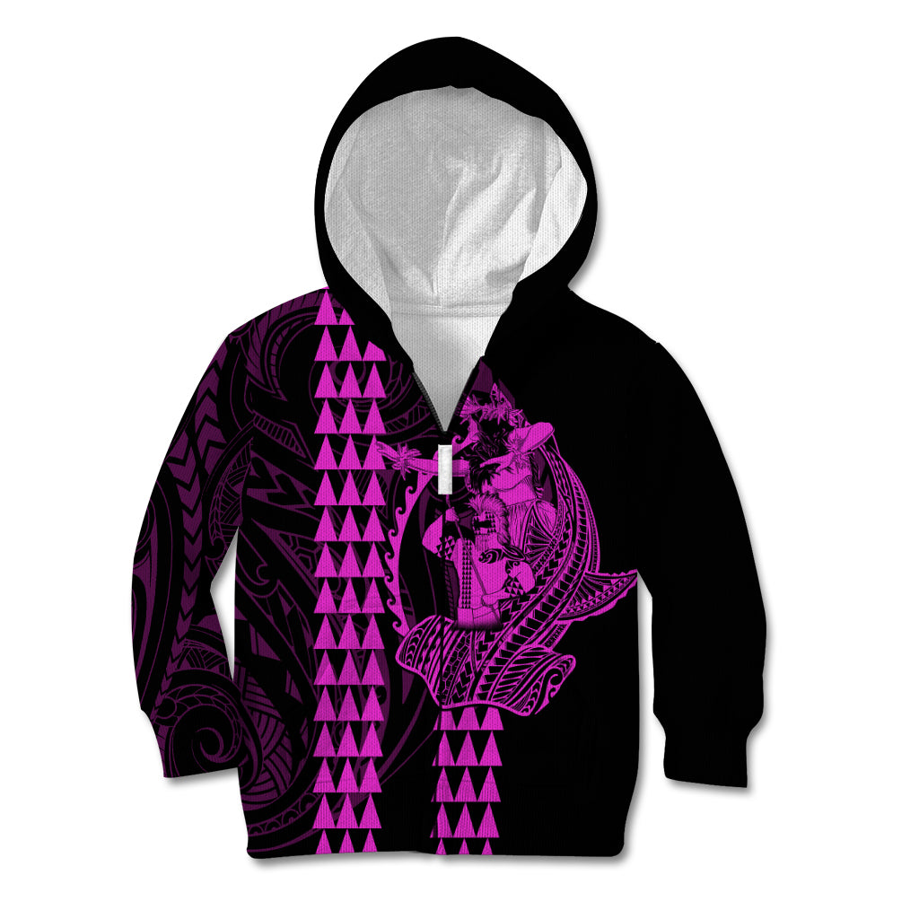 Polynesian Kid Hoodie Hawaiian Warrior and Aloha Girl With Hammerhead Shark Tattoos Purple LT6 Zip Hoodie Purple - Polynesian Pride