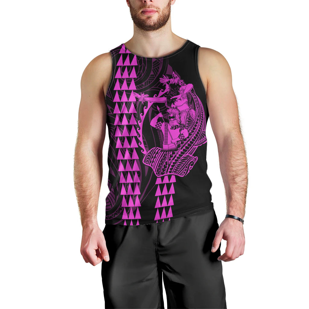 Polynesian Men Tank Top Hawaiian Warrior and Aloha Girl With Hammerhead Shark Tattoos Purple LT6 - Polynesian Pride