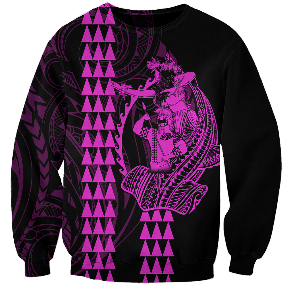 Polynesian Sweatshirt Hawaiian Warrior and Aloha Girl With Hammerhead Shark Tattoos Purple LT6 Unisex Purple - Polynesian Pride