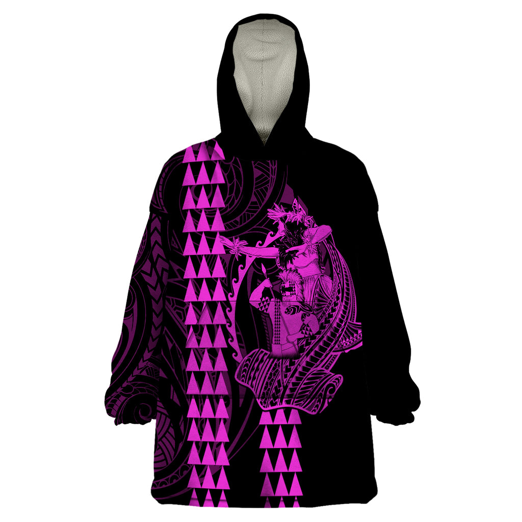 Polynesian Wearable Blanket Hoodie Hawaiian Warrior and Aloha Girl With Hammerhead Shark Tattoos Purple LT6 One Size Purple - Polynesian Pride