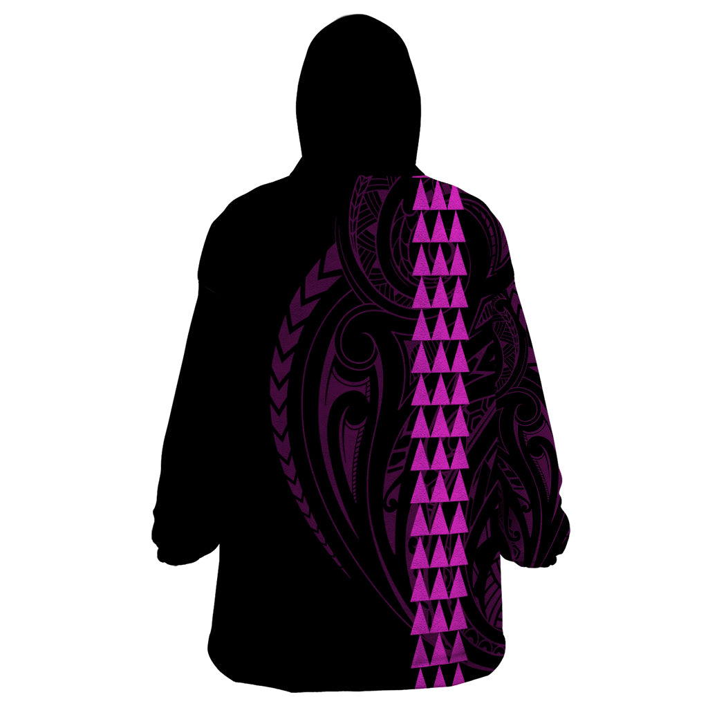 Polynesian Wearable Blanket Hoodie Hawaiian Warrior and Aloha Girl With Hammerhead Shark Tattoos Purple LT6 - Polynesian Pride