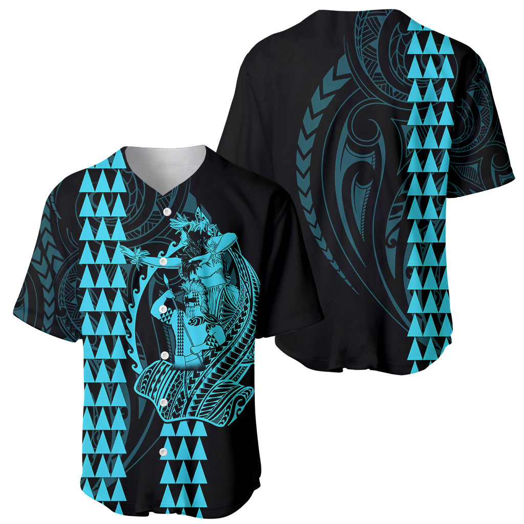 Polynesian Baseball Jersey Hawaiian Warrior and Aloha Girl With Hammerhead Shark Tattoos Light Blue LT6 - Polynesian Pride