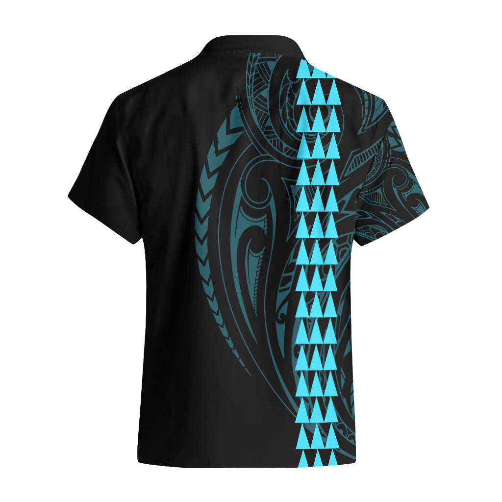 Polynesian Hawaiian Shirt Hawaiian Warrior and Aloha Girl With Hammerhead Shark Tattoos Light Blue LT6 - Polynesian Pride