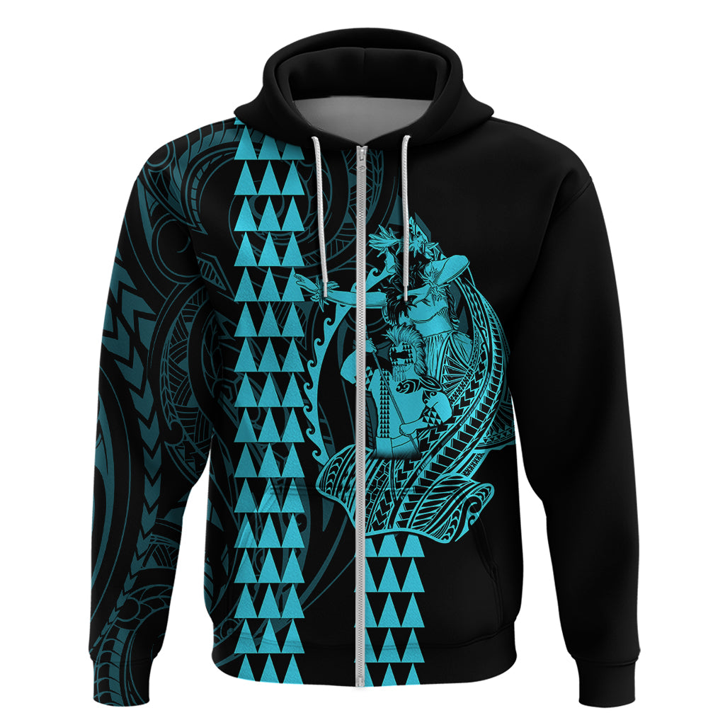 Polynesian Hoodie Hawaiian Warrior and Aloha Girl With Hammerhead Shark Tattoos Light Blue LT6 - Polynesian Pride